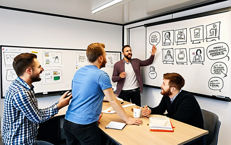 **Prompt:** A lively brainstorming session in a modern office, with diverse team members enthusiastically discussing content ideas on a whiteboard covered with sketches and humorous notes. The atmosphere is creative and energetic, reflecting the importance of originality and humor in social media marketing. Emphasis on relatable office elements and casual attire common in Russian workplaces.
