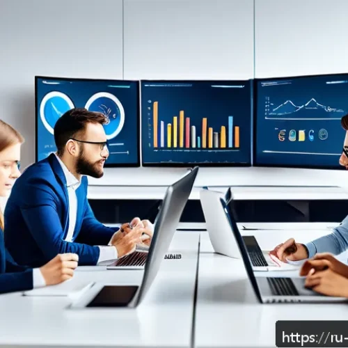 소셜미디어 콘텐츠 성과 측정 - A modern digital marketing office scene featuring a diverse team of young professionals analyzing so...